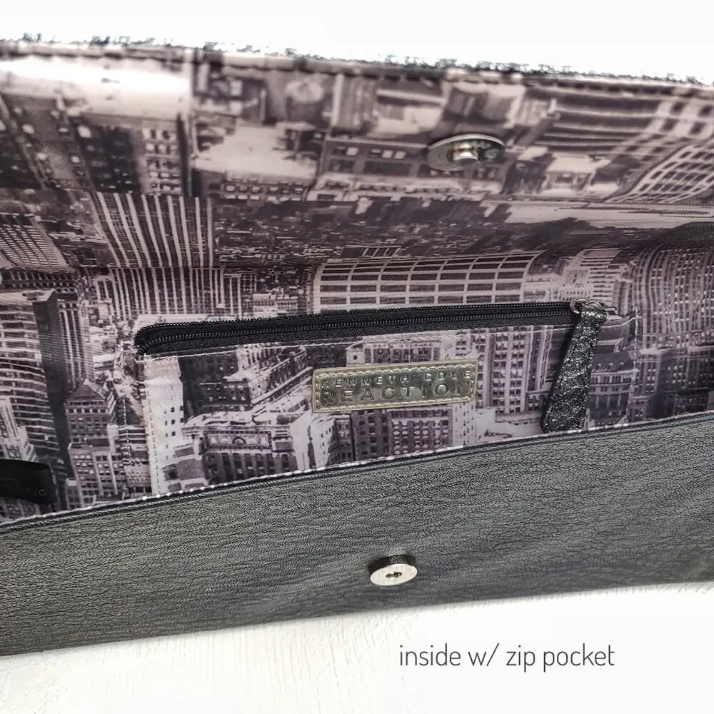 KENNETH COLE Faux Snakeskin Clutch Retro Envelope Purse Handbag Y2K Metallic